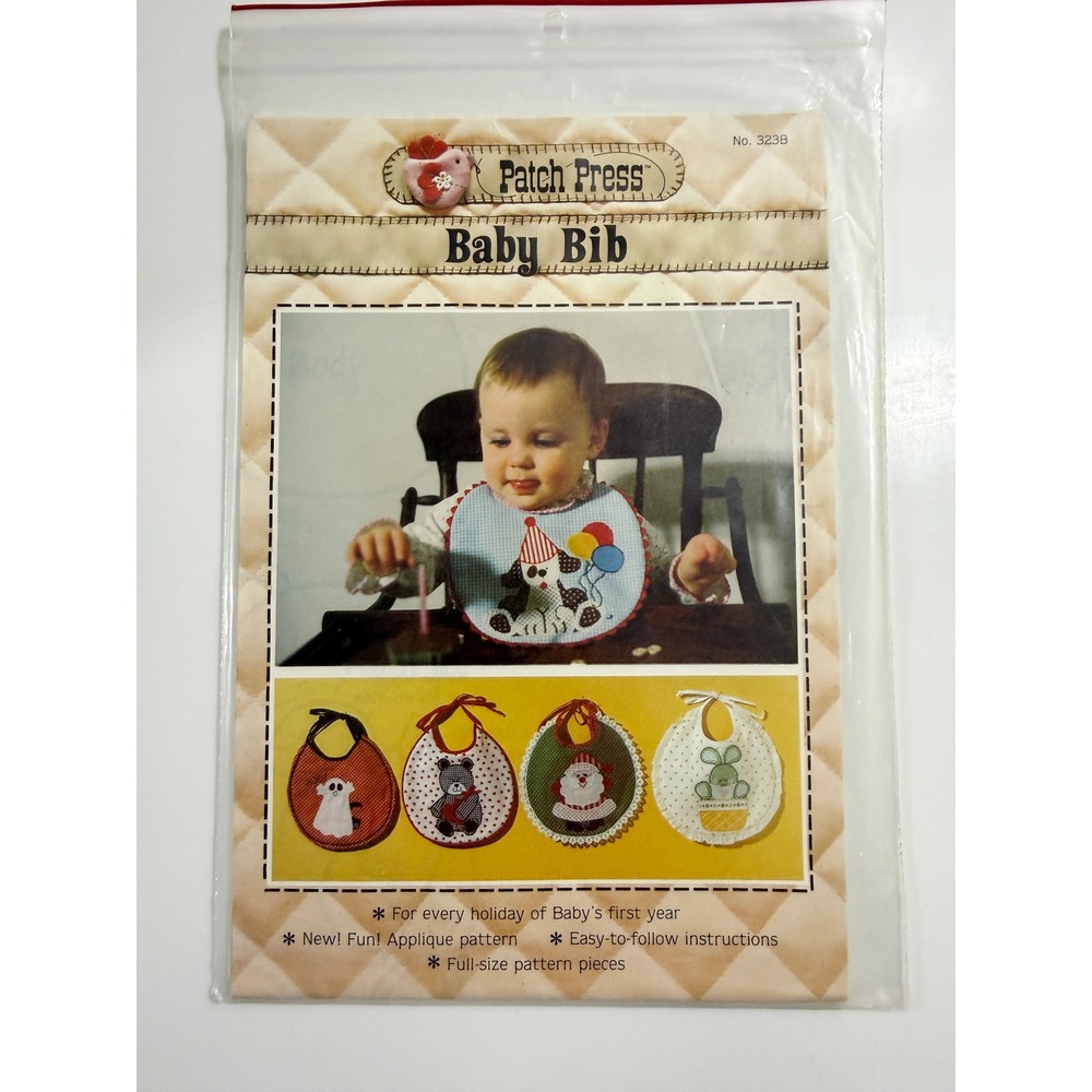 Patch Press Sewing Pattern Baby OS Multicolor Vintage Holiday Applique Bib 323B‎